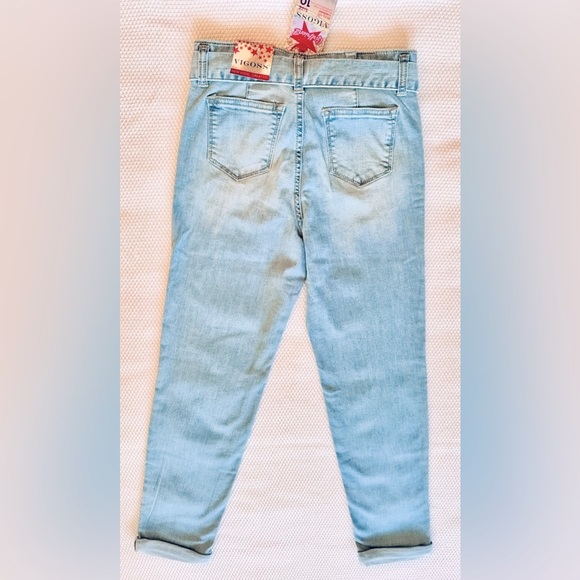 VIGOSS Georgia Girlfriend Super Stretch Light Blue Jeans w Denim Belt Tie - Picture 2 of 13